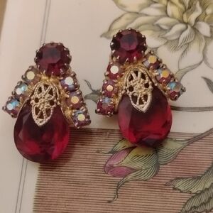 Vintage Red and Gold Crystal Earrings